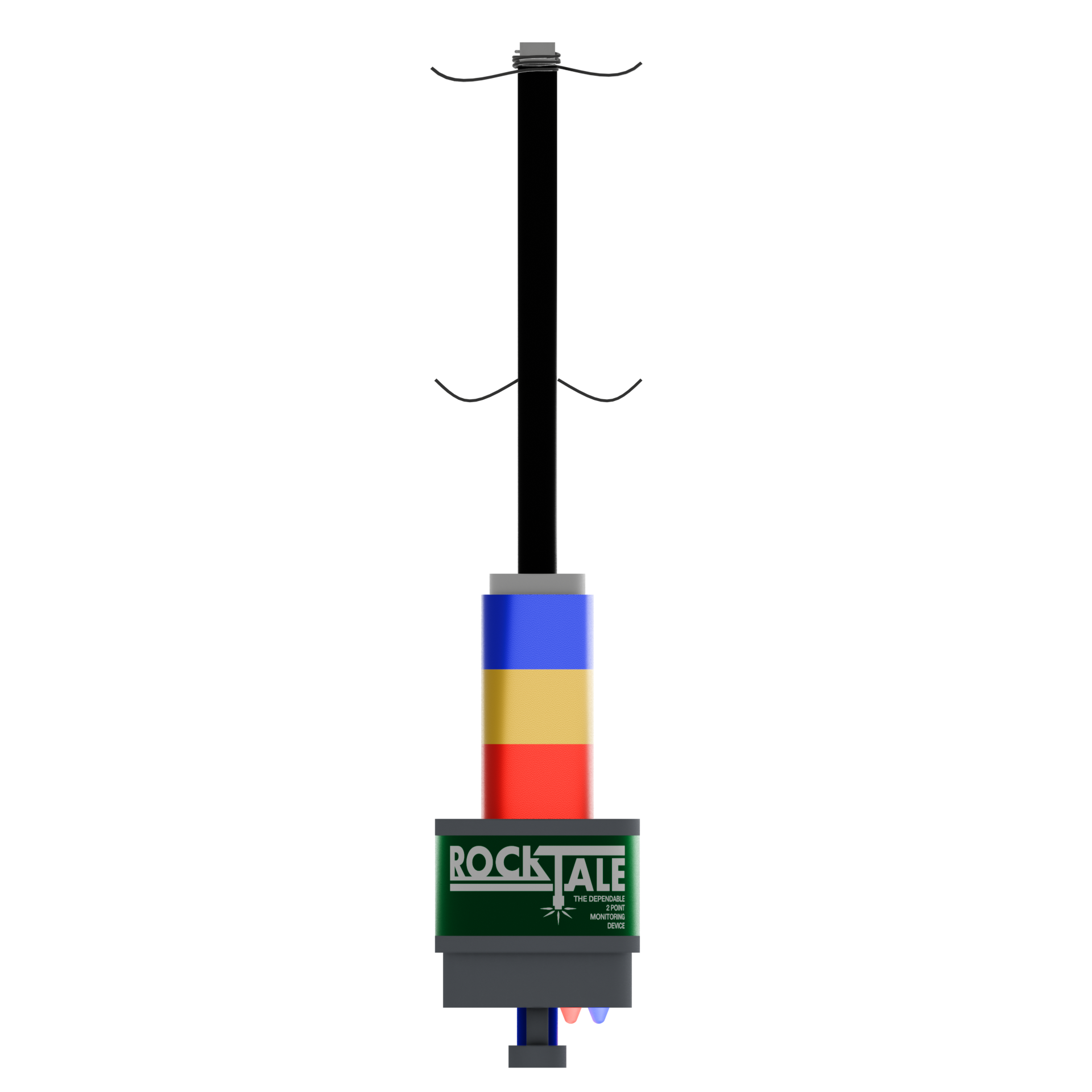 Front orthographic rendering of the RockTale Device in full, with flat lighting.