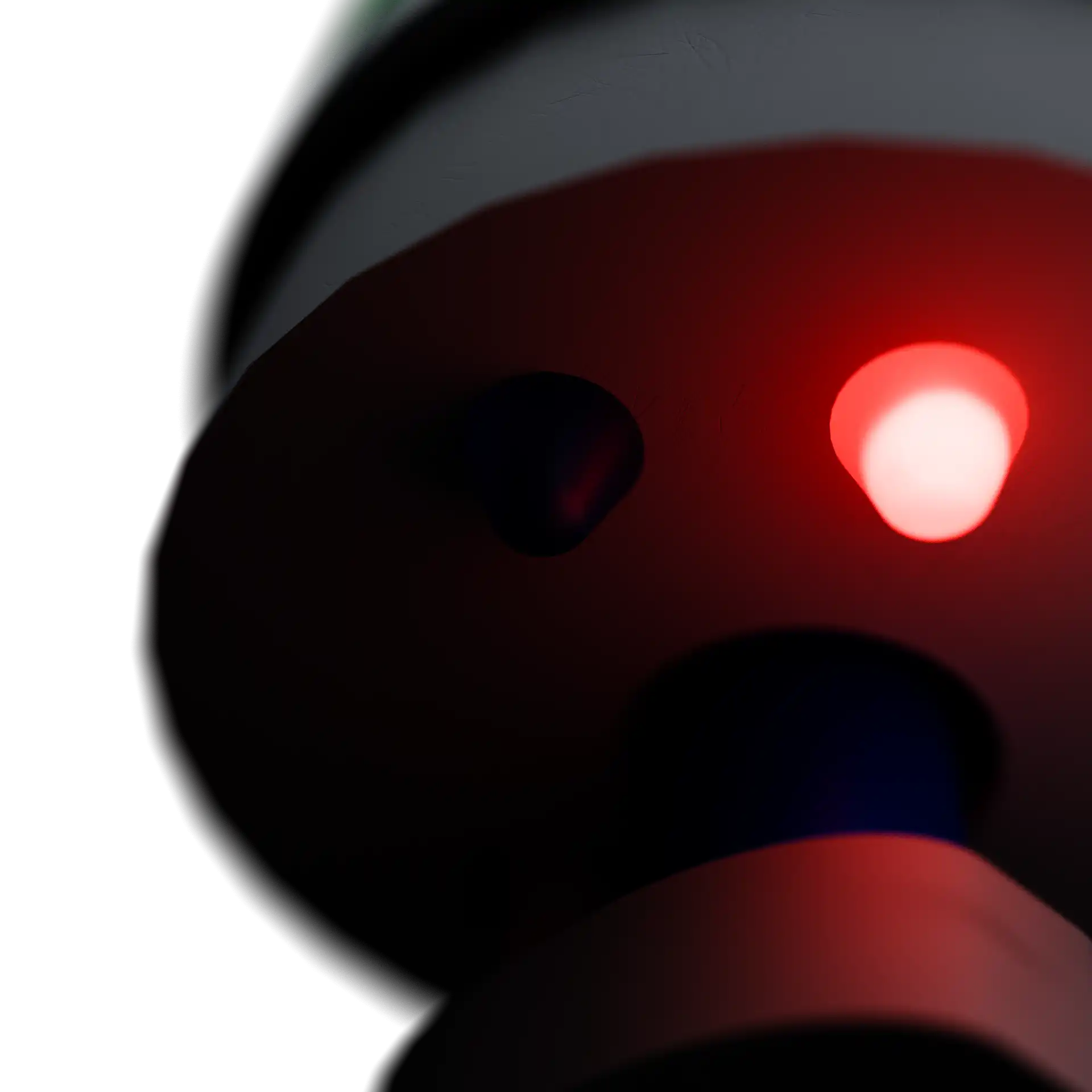 A close-up perspective rendering of the bottom of the RockTale Device, with a glowing red light.